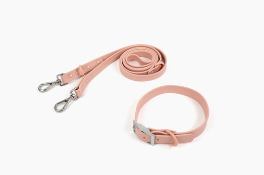 “Let’s Go Anywhere” PVC Dog Collar & Collar Set - Blush