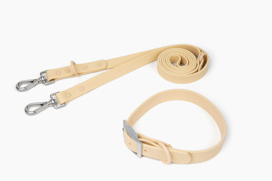 “Let’s Go Anywhere” PVC Dog Collar & Collar Set - Nude